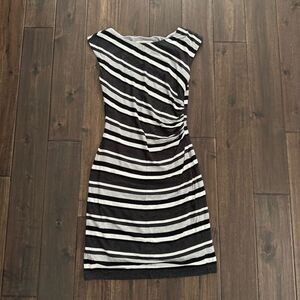 Loft Black White & Gray Striped Sleeveless Fitted Dress XS